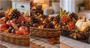 Zapfen und ein paar Lichter verwandeln einen einfachen Tisch: 20 Ideen für herbstliche Tischdekorationen Herbstliche Tischdeko mit Zapfen und Lichtern